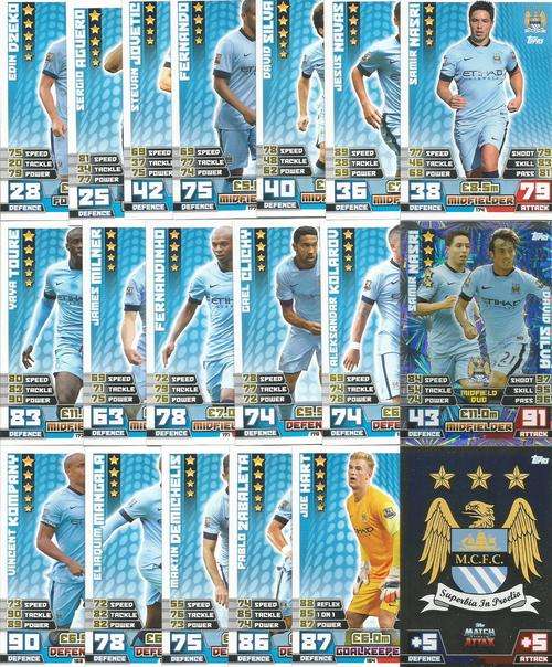 MANCHESTER CITY FC - MATCH ATTAX 2014/2015 - COMPLETE TEAM OF 19 CARDS