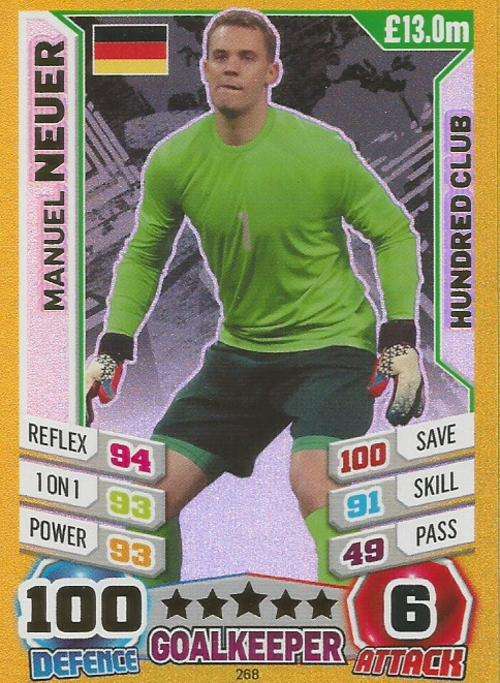 MANUEL NEUER - TOPPS WORLD CUP 2014 COLLECTION - FOIL "CLUB 100" TRADING CARD
