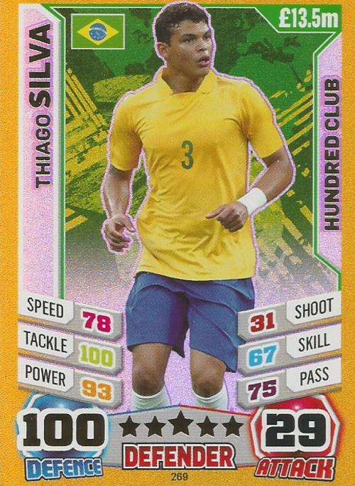 WORLD CUP 2014 "MATCH ATTAX" - THIAGO SILVA "CLUB 100" CARD