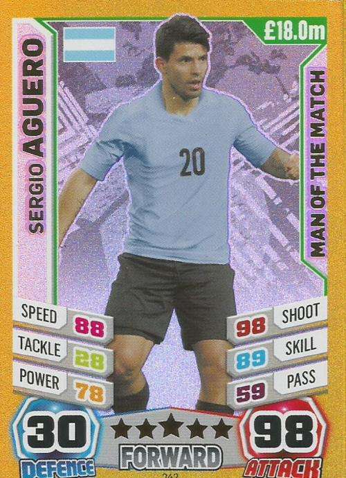 WORLD CUP 2014 "MATCH ATTAX" - SERGIO AGUERO "MAN of the MATCH" CARD