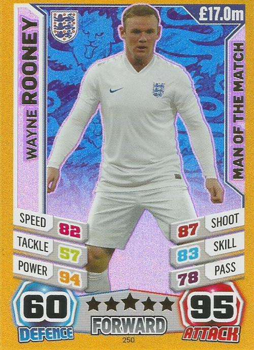 WAYNE ROONEY - TOPPS FIFA WORLD CUP 2014 - FOIL "MAN of the MATCH" TRADING CARD