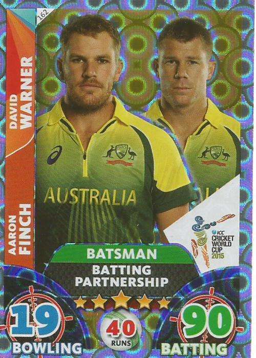 A FINCH/D WARNER - ICC CRICKET WORLD CUP 2015 - `DUO` SILVER TRADING CARD 162