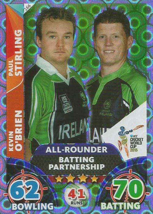 KEVIN O`BRIEN/STERLING - ICC CRICKET WORLD CUP 2015 - `DUO` SILVER TRADING CARD 166