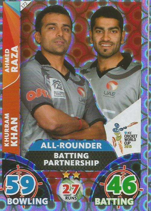 K.KHAN/RAZA - ICC CRICKET WORLD CUP 2015 - `DUO` SILVER TRADING CARD 172