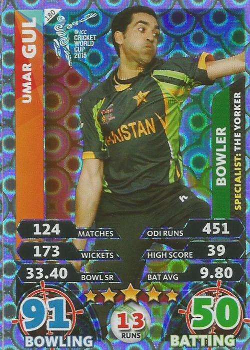 UMAR GUL - ICC CRICKET WORLD CUP 2015 - `SPECIALIST` SILVER TRADING CARD 180
