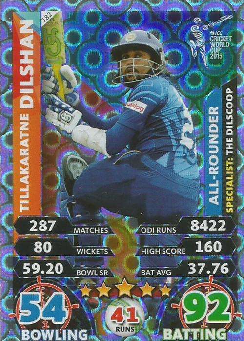 TILLAKARATNE DILSHAN - ICC CRICKET WORLD CUP 2015 - `SPECIALIST` SILVER TRADING CARD 182