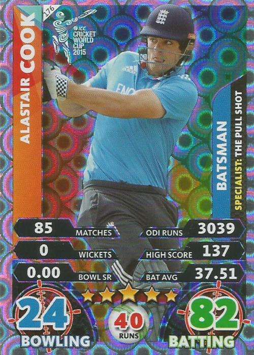 ALASTAIR COOK - ICC CRICKET WORLD CUP 2015 - `SPECIALIST` SILVER TRADING CARD 176