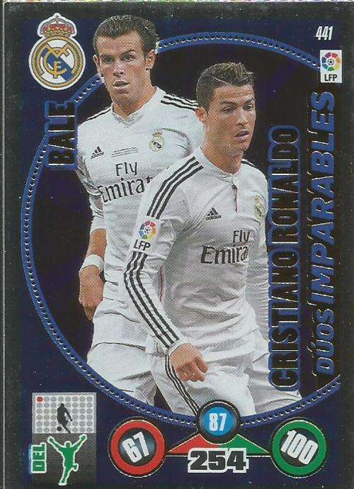 CRISTIANO RONALDO/GARETH BALE -PANINI ADRENALYN `LA LIGA 2015` - RARE `DUOS IMPARABLES` SILVER CARD