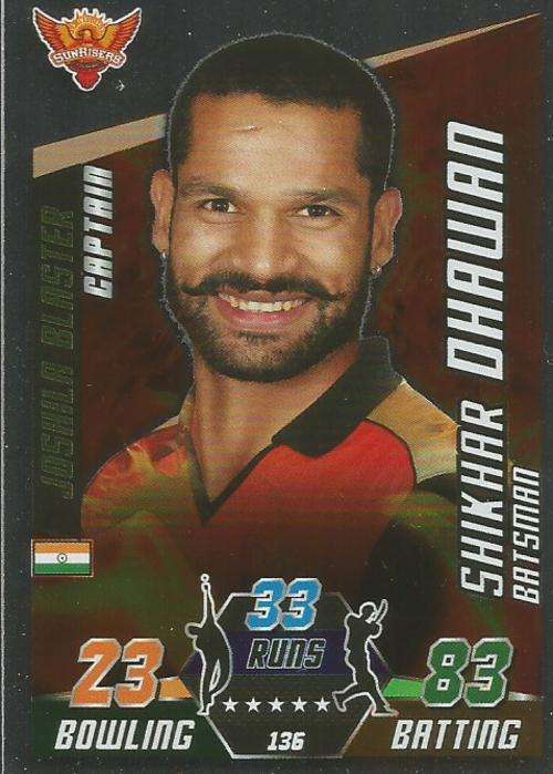 SHIKHAR DHAWAN - TOPPS IPL CRICKET ATTAX 2015 - "CAPTAIN" SILVER CARD