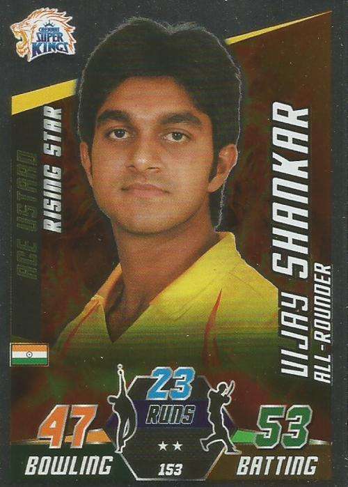 VIJAY SHANKAR - TOPPS IPL CRICKET ATTAX 2015 - "RISING STAR" SILVER CARD