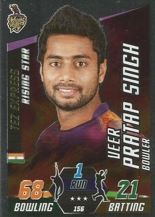 VEER PRATAP SINGH - TOPPS IPL CRICKET ATTAX 2015 - "RISING STAR" SILVER CARD