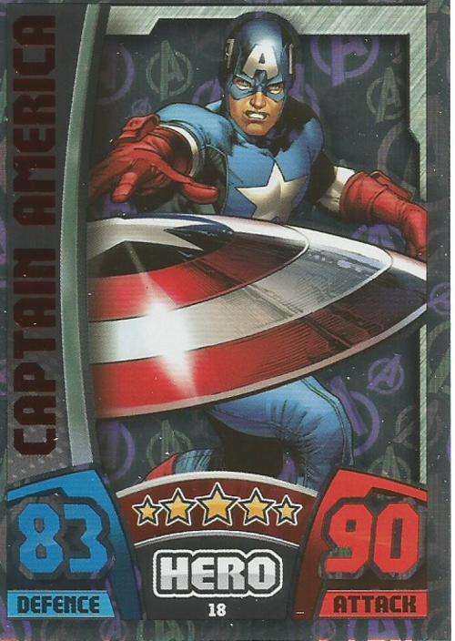 CAPTAIN AMERICA - MARVEL HERO ATTAX `AVENGERS` 2015 - `AVENGERS HOLOGRAPHIC` FOIL TRADING CARD 18