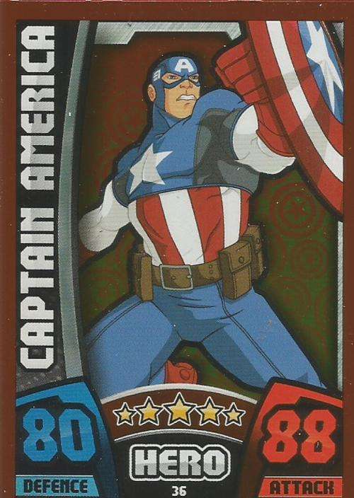 HERO ATTAX "AVENGERS" 2015 - CAPTAIN AMERICA "MIRROR" FOIL TRADING CARD 36