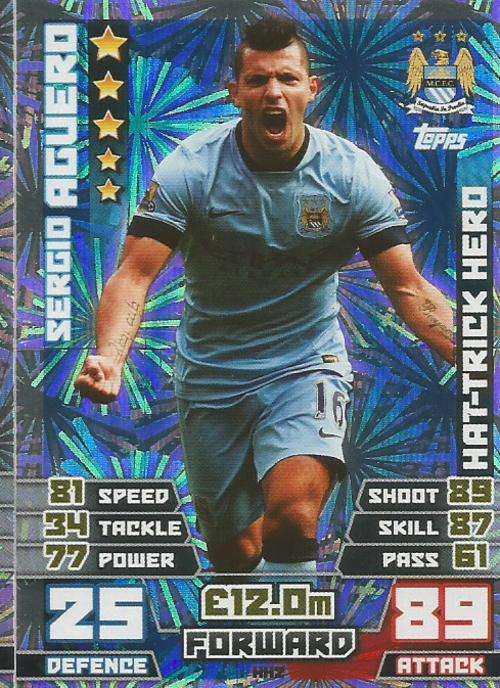 SERGIO AGUERO - MATCH ATTAX EXTRA 2015 - "HAT TRICK HERO" CARD