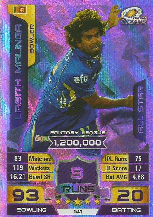 LASITH MALINGA - IPL CRICKET ATTAX 2015/16 - "ALL STAR" SILVER TRADING CARD