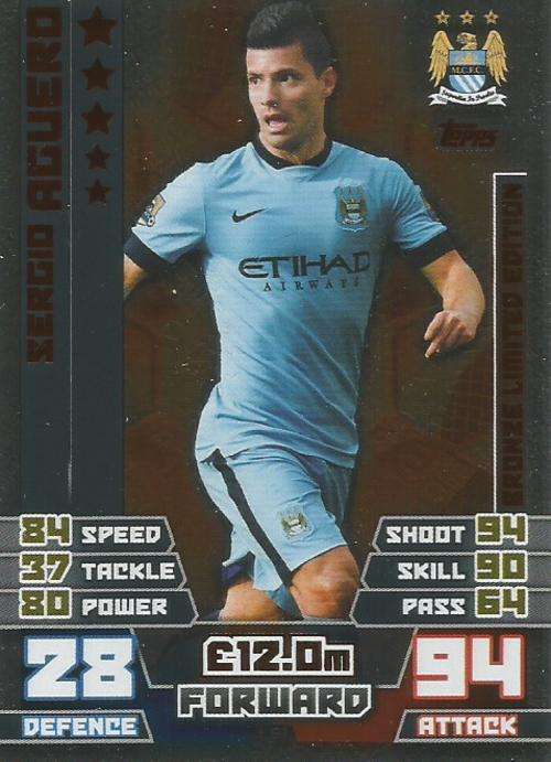 SERGIO AGUERO - TOPPS `MATCH ATTAX EXTRA` 2015 -  VERY RARE `BRONZE` LIMITED EDITION CARD