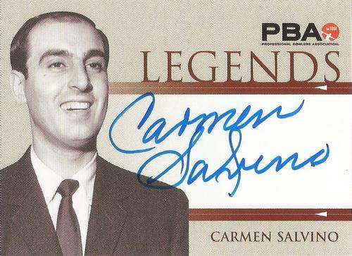 CARMEN SALVINO - `RITTENHOUSE PBA TENPIN BOWLING` 2008 - CERTIFIED `LEGENDS AUTOGRAPH` TRADING CARD