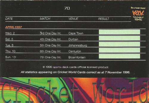 CHECKLIST 2 - SPORTS DECK CRICKET 96 - BASE CARD 70