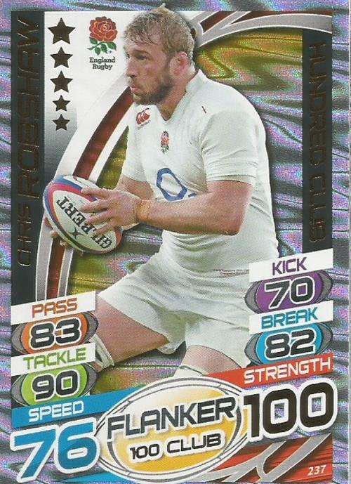 CHRIS ROBSHAW - TOPPS `RUGBY WORLD CUP` 2015 - GOLD `CLUB 100` RARE TRADING CARD 237
