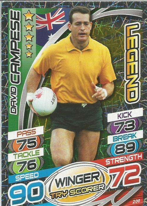 DAVID CAMPESE (Australia) - TOPPS `RUGBY WORLD CUP 2015` - `LEGEND` FOIL TRADING CARD 200