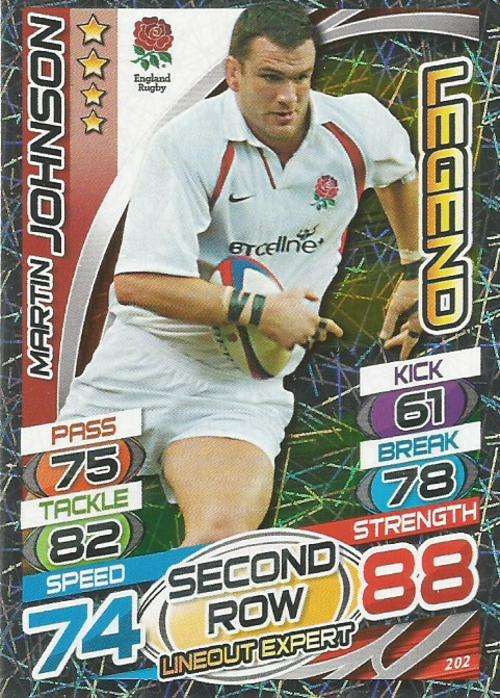 MARTIN JOHNSON - TOPPS `RUGBY WORLD CUP 2015` - `LEGEND` FOIL TRADING CARD 202