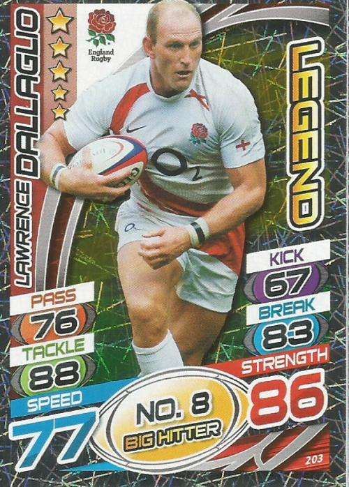 LAWRENCE DALLAGLIO - TOPPS `RUGBY WORLD CUP 2015` - `LEGEND` FOIL TRADING CARD 203