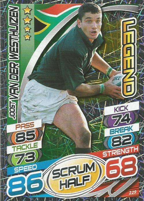 JOOST VAN DER WESTHUIZEN - TOPPS `RUGBY WORLD CUP 2015` - `LEGEND` FOIL TRADING CARD 229