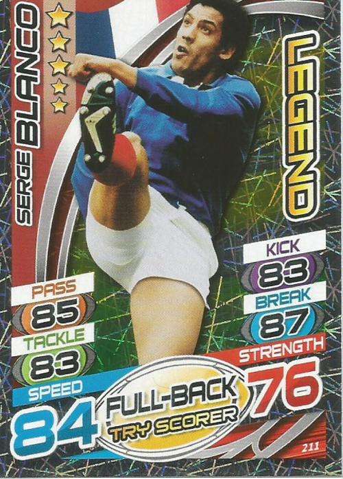 SERGE BLANCO - TOPPS `RUGBY WORLD CUP 2015` - `LEGEND` FOIL TRADING CARD 211