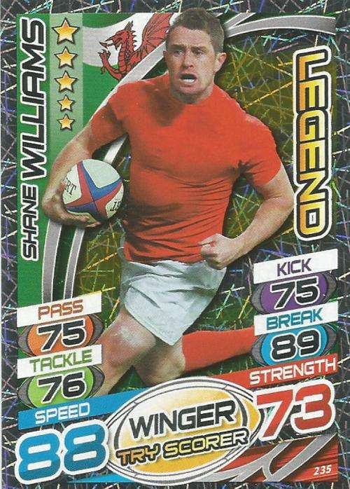SHANE WILLIAMS - TOPPS `RUGBY WORLD CUP 2015` - `LEGEND` FOIL TRADING CARD 235
