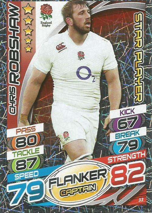 CHRIS ROBSHAW (England) - TOPPS `RUGBY WORLD CUP 2015` -  `STAR PLAYER` FOIL TRADING CARD 33