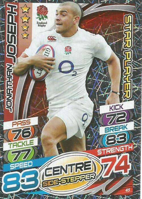 JONATHAN JOSEPH (England) - TOPPS `RUGBY WORLD CUP 2015` -  `STAR PLAYER` FOIL TRADING CARD 45