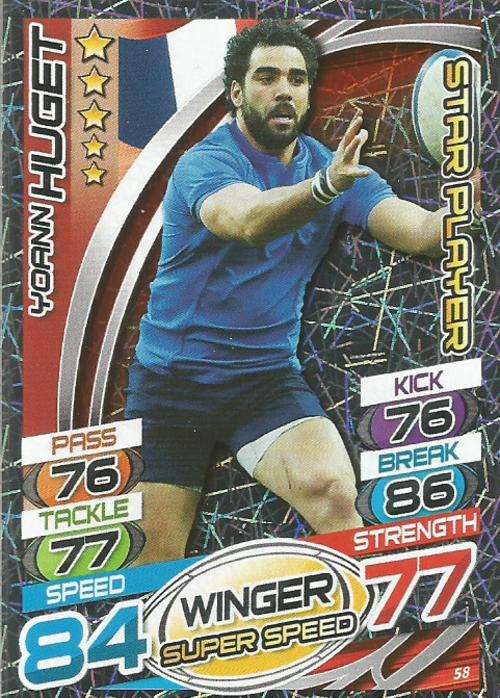 YOANN HUGET (France) - TOPPS `RUGBY WORLD CUP 2015` -  `STAR PLAYER` FOIL TRADING CARD 58