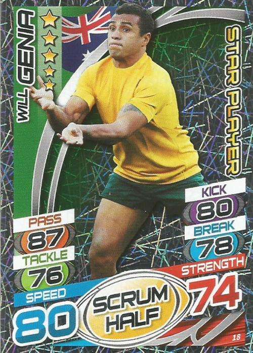 WILL GENIA (Australia) - TOPPS `RUGBY WORLD CUP 2015` -  `STAR PLAYER` FOIL TRADING CARD 18