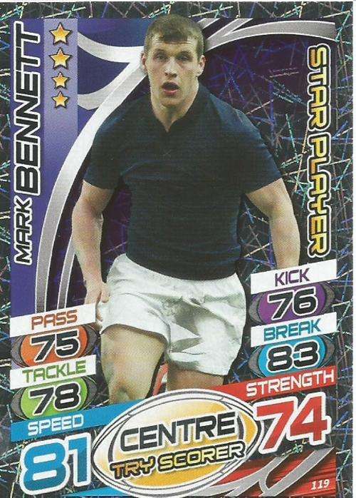 MARK BENNETT - TOPPS `RUGBY WORLD CUP 2015` - `STAR PLAYER` FOIL TRADING CARD 119