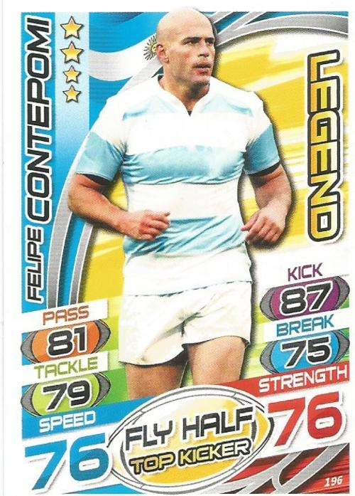 FELIPE CONTEPOMI  - TOPPS `RUGBY WORLD CUP 2015` - `LEGEND` BASE TRADING CARD 196