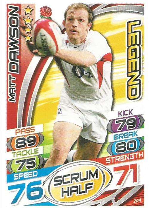 MATT DAWSON - TOPPS `RUGBY WORLD CUP` 2015 -  `LEGEND` BASE TRADING CARD 204