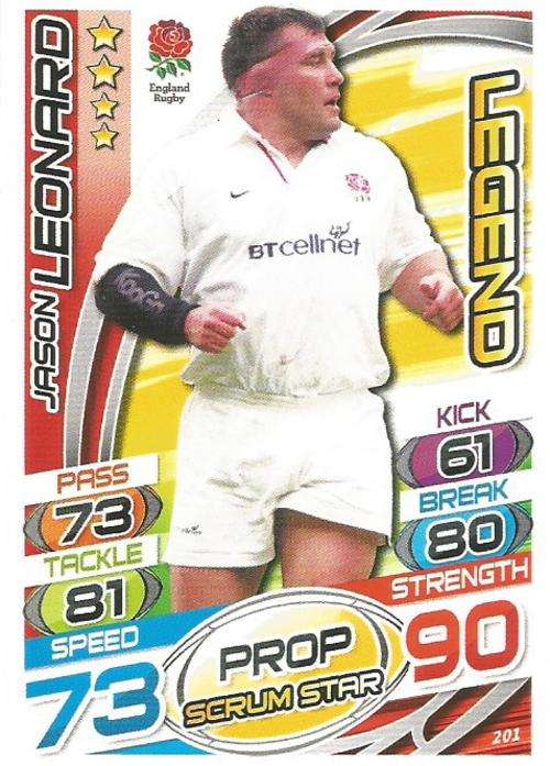 JASON LEONARD - TOPPS `RUGBY WORLD CUP` 2015 -  `LEGEND` BASE TRADING CARD 201