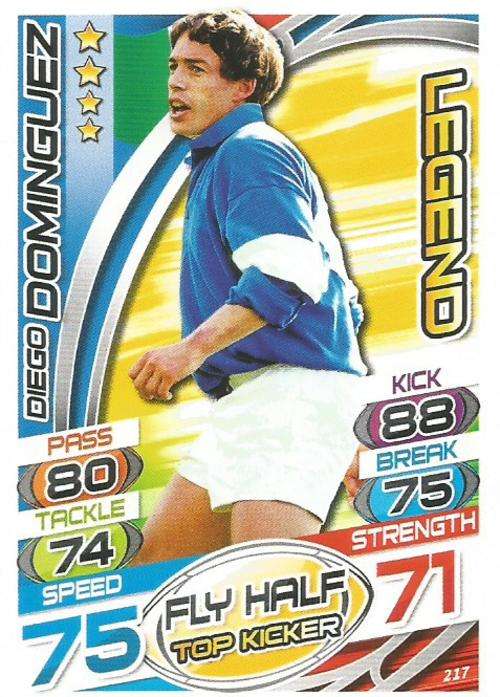 DIEGO DOMINGUEZ (Italy) - TOPPS `RUGBY WORLD CUP` 2015 - `LEGEND` BASE TRADING CARD 217