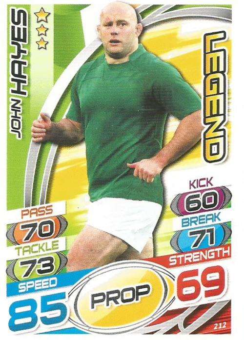 JOHN HAYES - TOPPS `RUGBY WORLD CUP` 2015 -   `LEGEND` BASE TRADING CARD 212