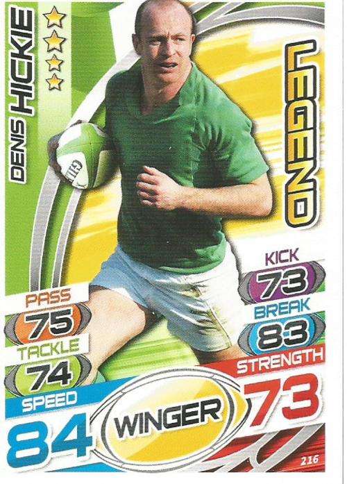 DENIS HICKIE - TOPPS `RUGBY WORLD CUP` 2015 -  `LEGEND` BASE TRADING CARD 216