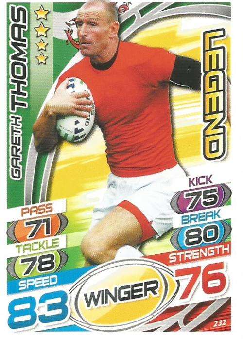 GARETH THOMAS - TOPPS `RUGBY WORLD CUP` 2015 - `LEGEND` BASE TRADING CARD 232
