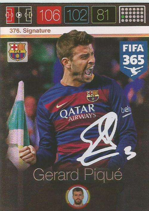 GERARD PIQUE - PANINI 365 COLLECTION 2016  - `SIGNATURE` TRADING CARD 376
