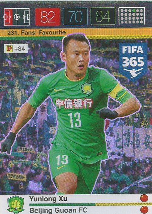 PANINI FIFA 365 - YUNLONG XU - "FANS FAVOURITE" TRADING CARD