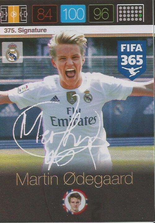 MARTIN ODEGAARD - PANINI FIFA 365 COLLECTION 2016 - `SIGNATURE` TRADING CARD 375