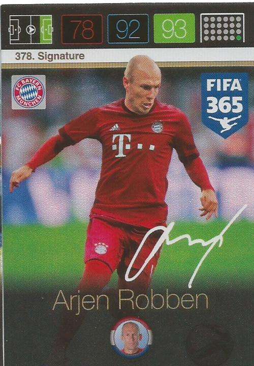 ARJEN ROBBEN - PANINI FIFA 365 COLLECTION 2016  - `SIGNATURE` TRADING CARD 378