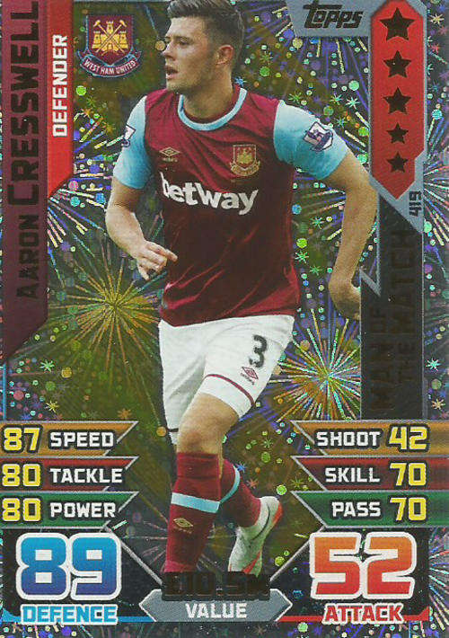 MATCH ATTAX 2015/2016 - AARON CRESSWELL -   "MAN of the MATCH" TRADING CARD
