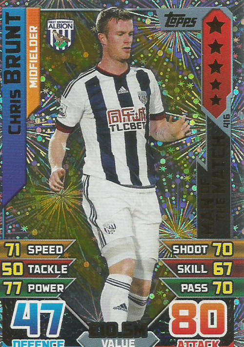 MATCH ATTAX 2015/2016 - CHRIS BRUNT -   "MAN of the MATCH" TRADING CARD