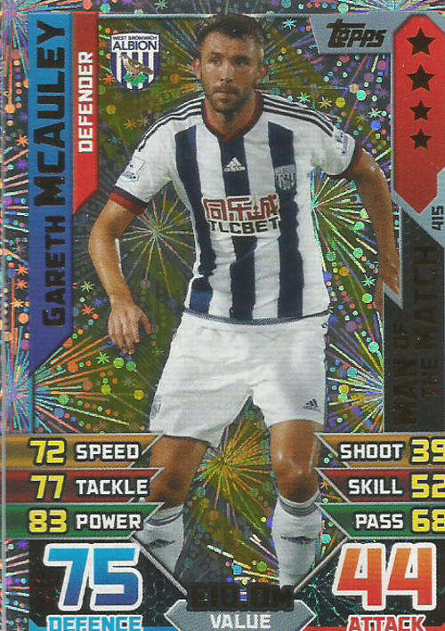 MATCH ATTAX 2015/2016 - GARETH MCAULEY -   "MAN of the MATCH" TRADING CARD
