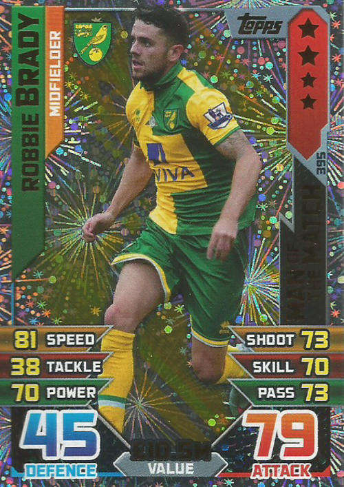 MATCH ATTAX 2015/2016 - ROBBIE BRADY -   "MAN of the MATCH" TRADING CARD