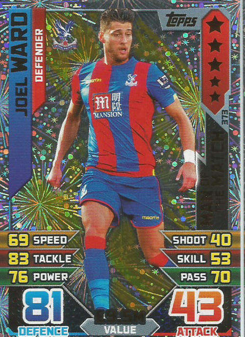 MATCH ATTAX 2015/2016 - JOEL WARD -   "MAN of the MATCH" TRADING CARD